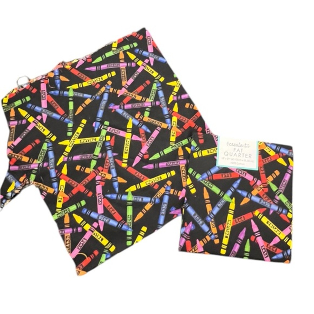 Crayons Black CEA Fabric 100% Cotton Fat Quarter + More Quilt Crafts Kids Color